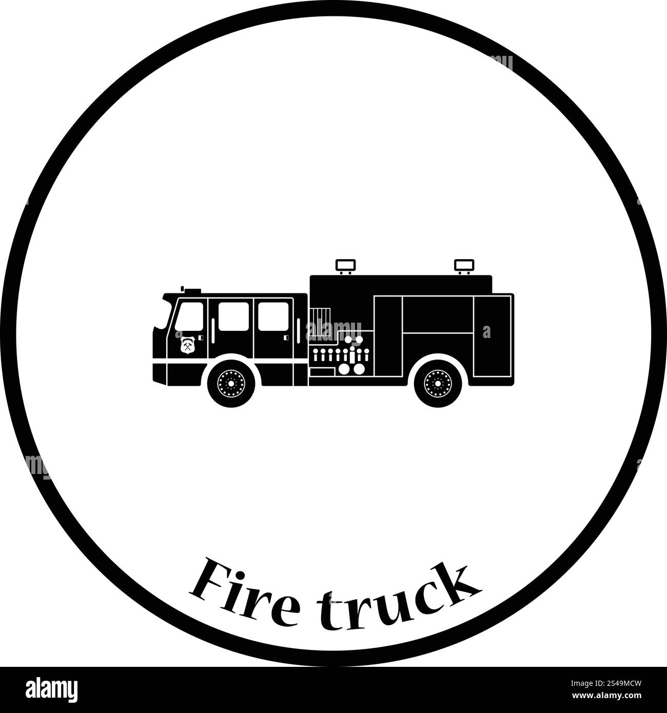 Camion pompiers icône. Cercle mince de conception. Vector illustration. Illustration de Vecteur
