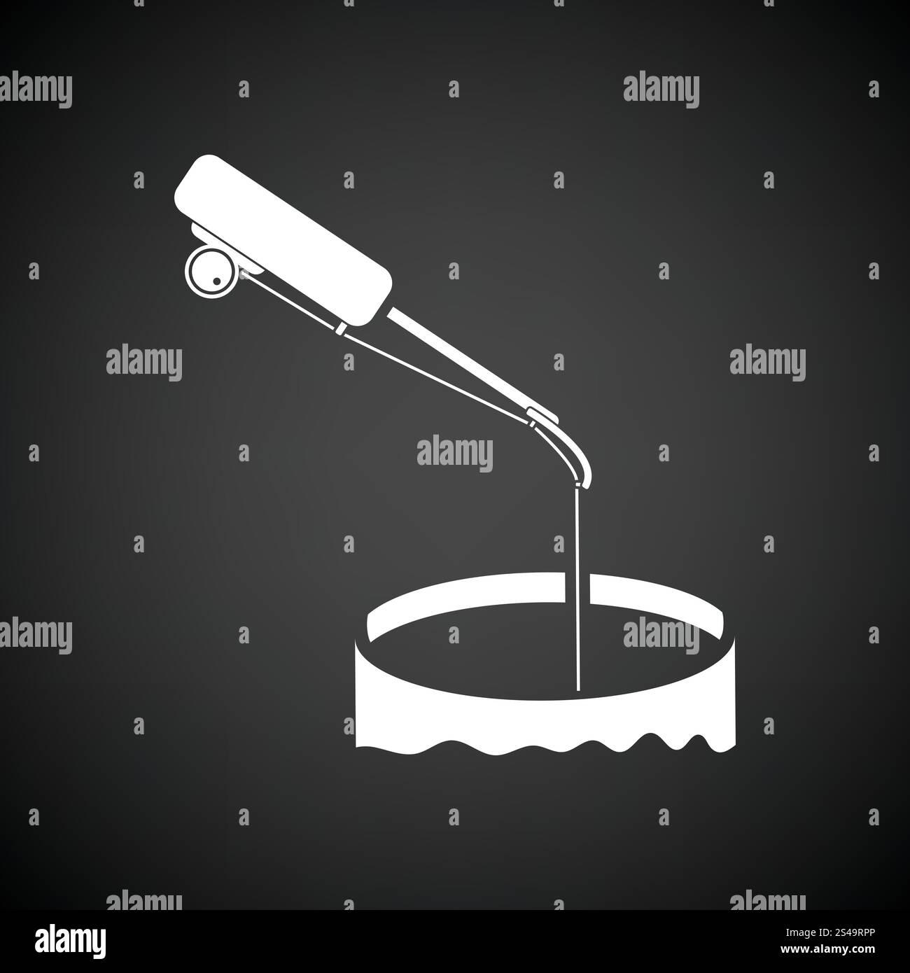 Icône de l'hiver s'attaquer à la pêche . Fond noir avec blanc. Vector illustration. Illustration de Vecteur