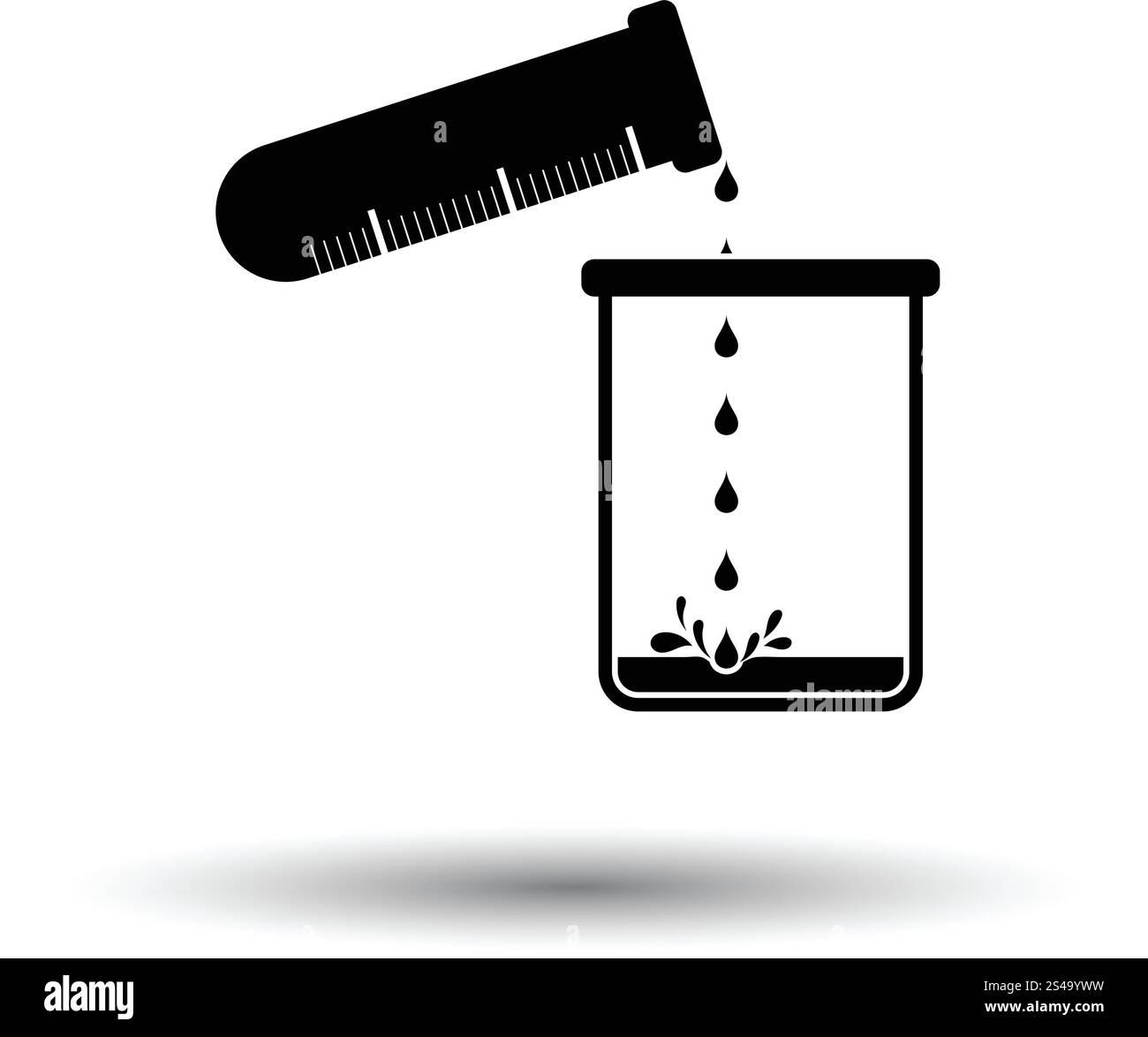 La chimie de l'icône de verser le liquide dans le ballon bécher. Fond blanc avec design de l'ombre. Vector illustration. Illustration de Vecteur