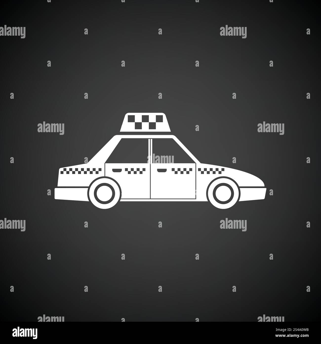 L'icône de la voiture de taxi. Fond noir avec blanc. Vector illustration. Illustration de Vecteur