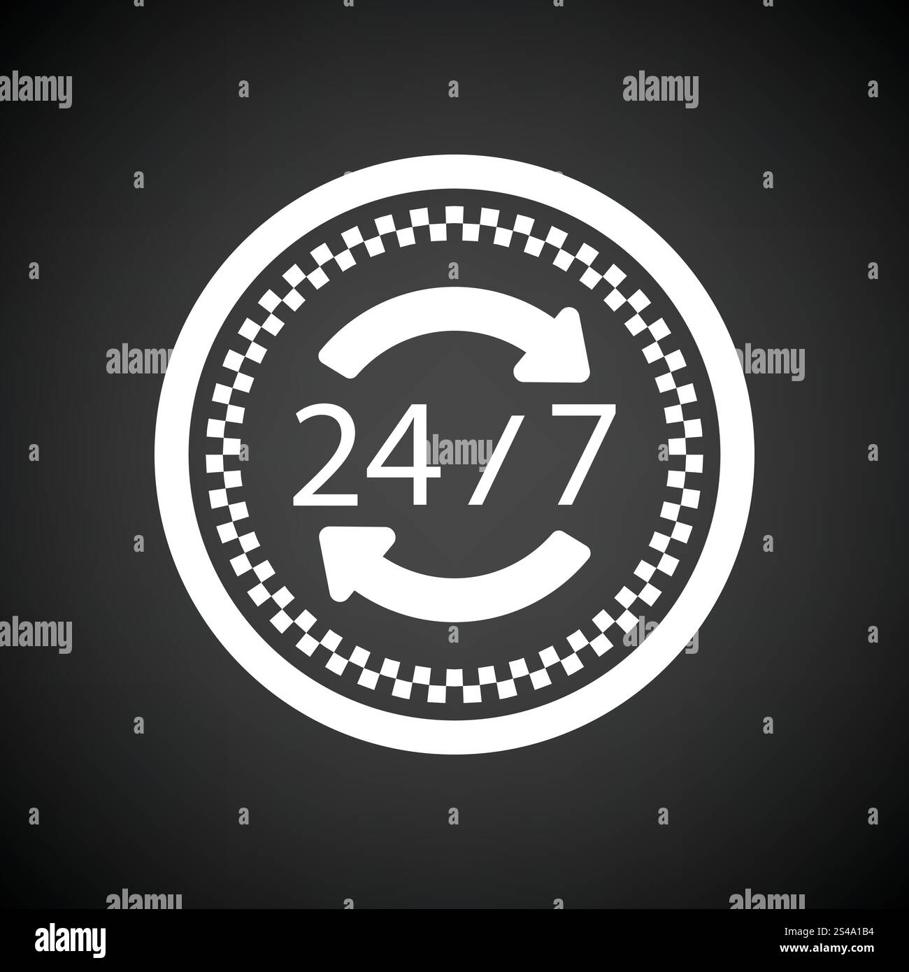 Service de taxi 24 heures icône. Fond noir avec blanc. Vector illustration. Illustration de Vecteur