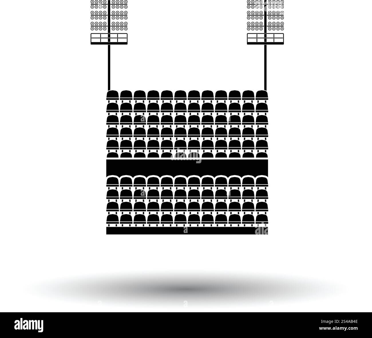 Tribune du stade avec des sièges et l'icône du mât d'éclairage. Fond blanc avec design de l'ombre. Vector illustration. Illustration de Vecteur Tribune du stade avec des sièges et l'icône du mât d'éclairage. Fond blanc avec design de l'ombre. Vector illustration. Illustration de Vecteur