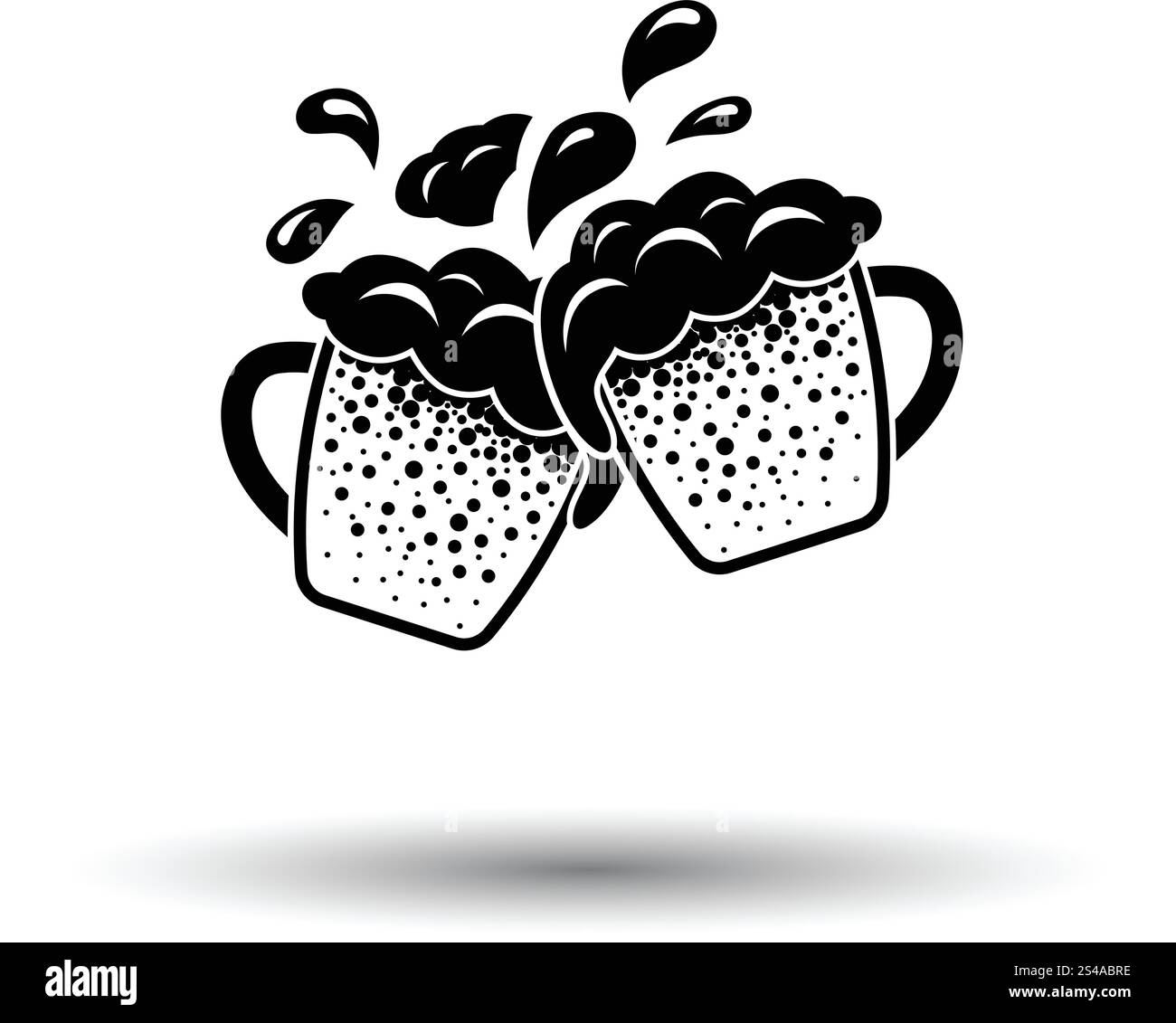 Deux chopes de trinquer avec fly off icône de mousse. Fond blanc avec design de l'ombre. Vector illustration. Illustration de Vecteur