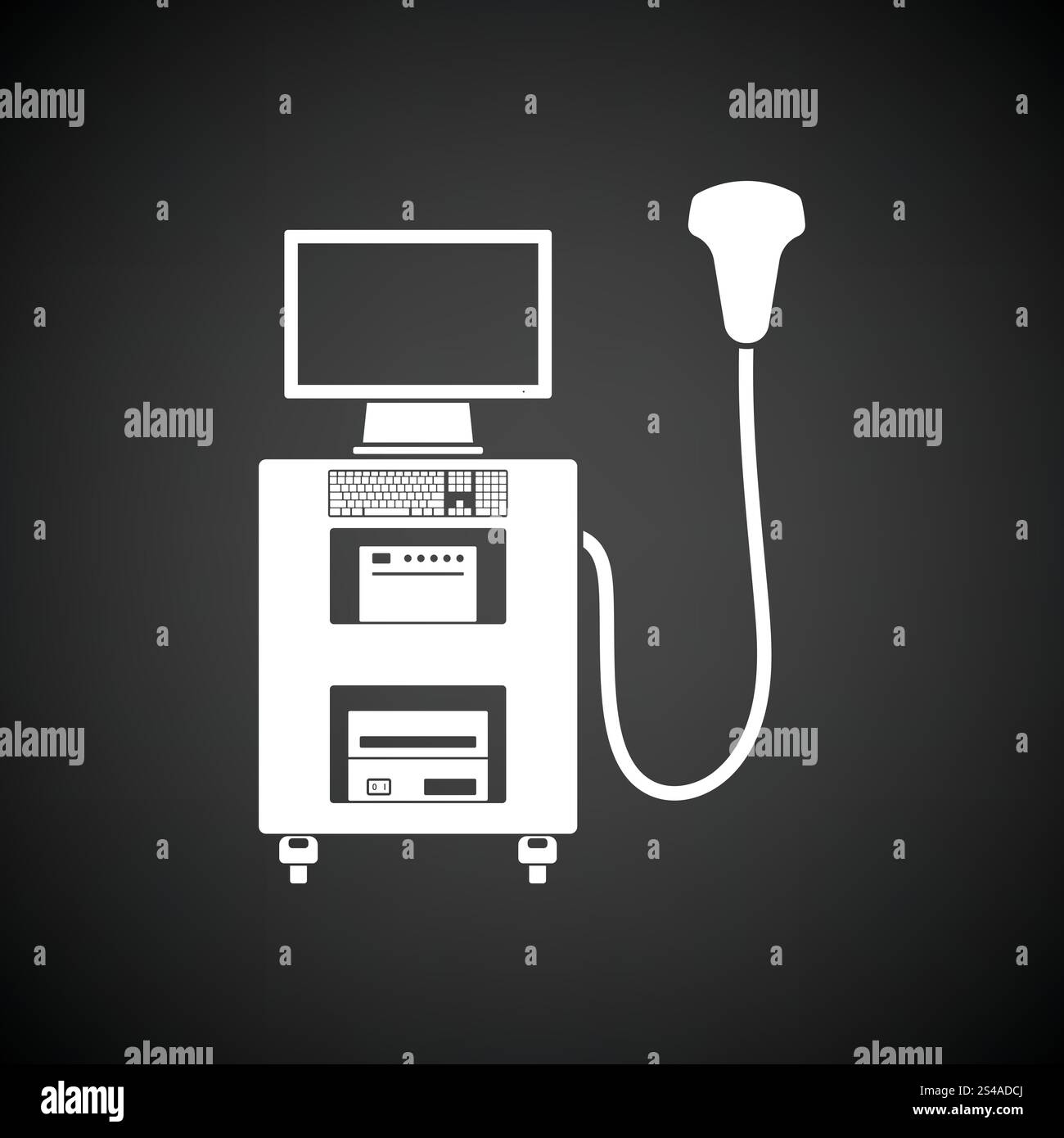 L'icône de la machine de diagnostic à ultrasons. Fond noir avec blanc ...