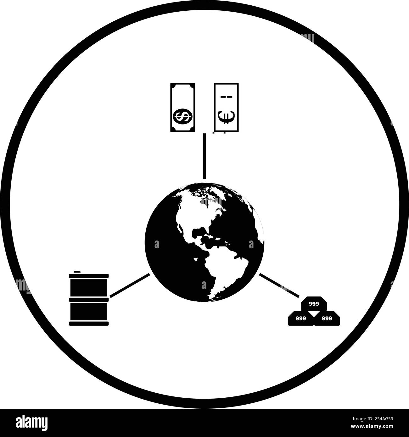Pétrole, dollar et l'or avec planet concept icône. Cercle mince de conception. Vector illustration. Illustration de Vecteur