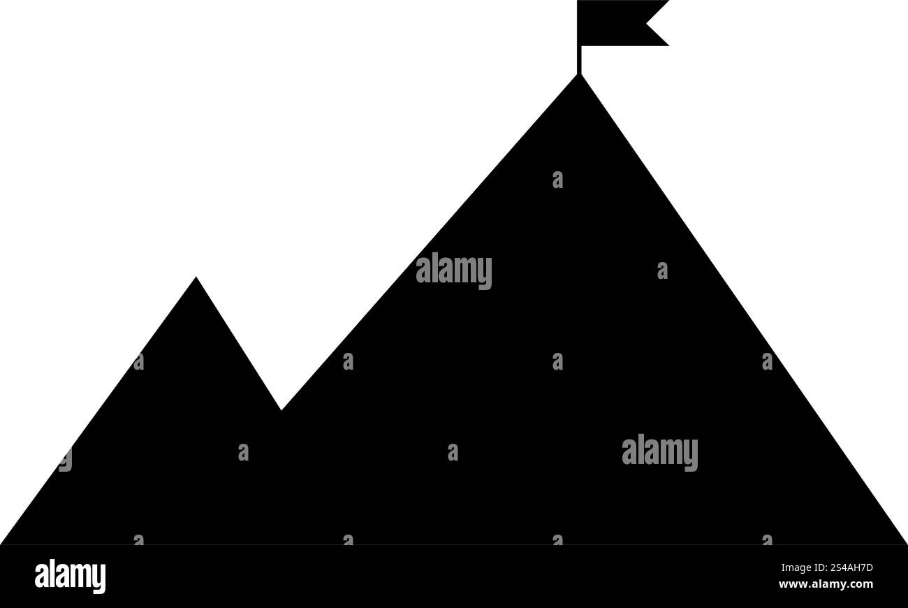 Montagnes avec un drapeau au-dessus de l'icône. Illustration de Vecteur