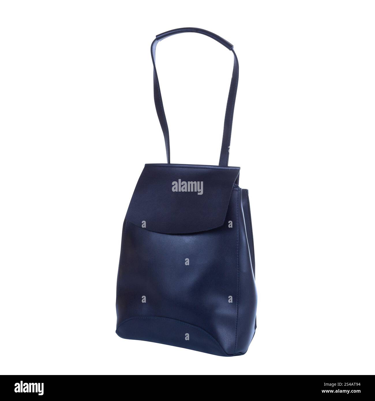 Face avant du sac à dos bleu en cuir isolé sur fond blanc Banque D'Images