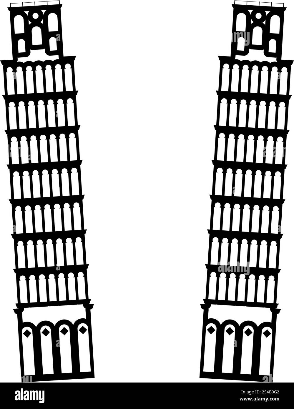 Icône noire de la tour de Pise . Illustration de Vecteur