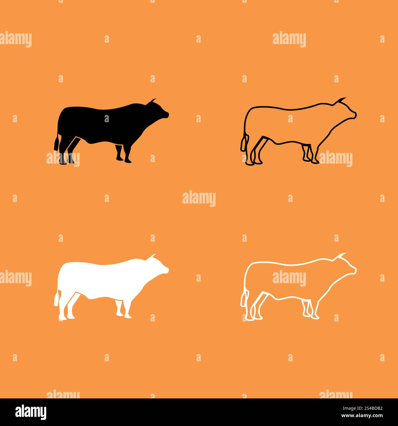 Bull icône de set noir et blanc . Illustration de Vecteur