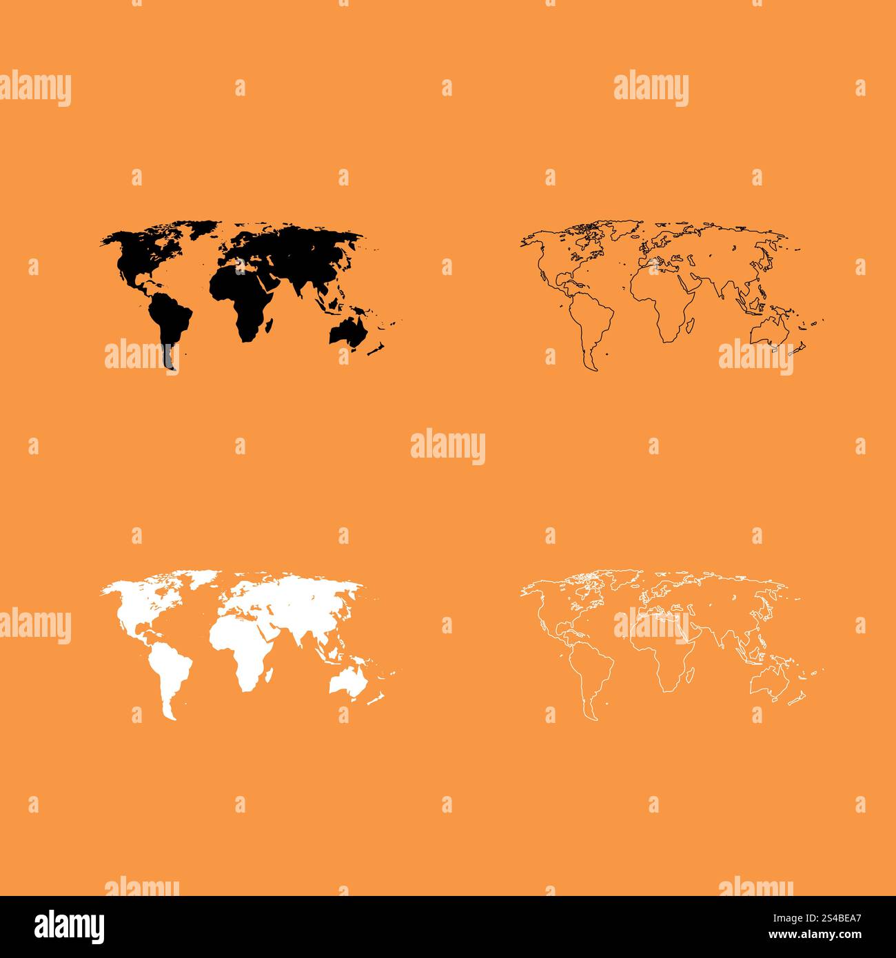 Icône d'ensemble noir et blanc de carte du monde . Illustration de Vecteur
