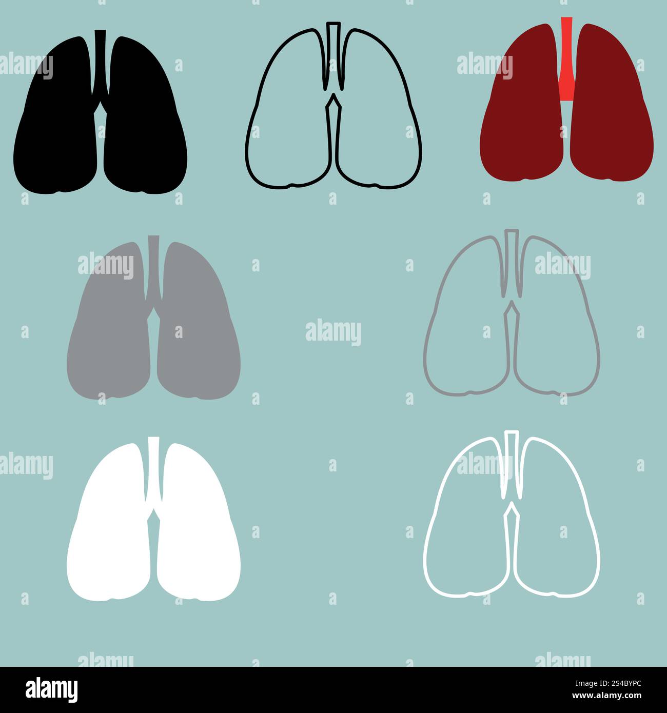Poumons rouge noir gris blanc icône.. Poumons rouge noir gris blanc ensemble d'icônes. Illustration de Vecteur