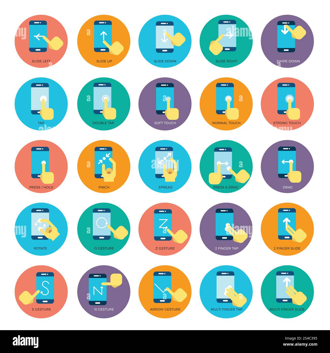 Icônes vectorielles de téléphones intelligents plats de geste. Mains tenant le smartphone. Icônes vectorielles de téléphones intelligents plats de geste. Mains tenant le smartphone. Ensemble de gestes pour l'appareil à écran tactile, icône illustration de gestes du doigt Illustration de Vecteur