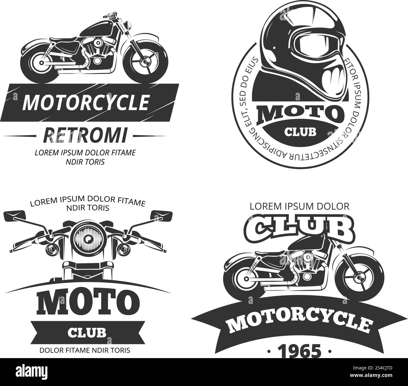 Jeu de vecteurs d'étiquettes de club de moteur rétro. Logos de club automobile rétro. Étiquettes vintage de moto ou de club de motard. Moto et vitesse motocycle emblèmes ensemble vectoriel Illustration de Vecteur