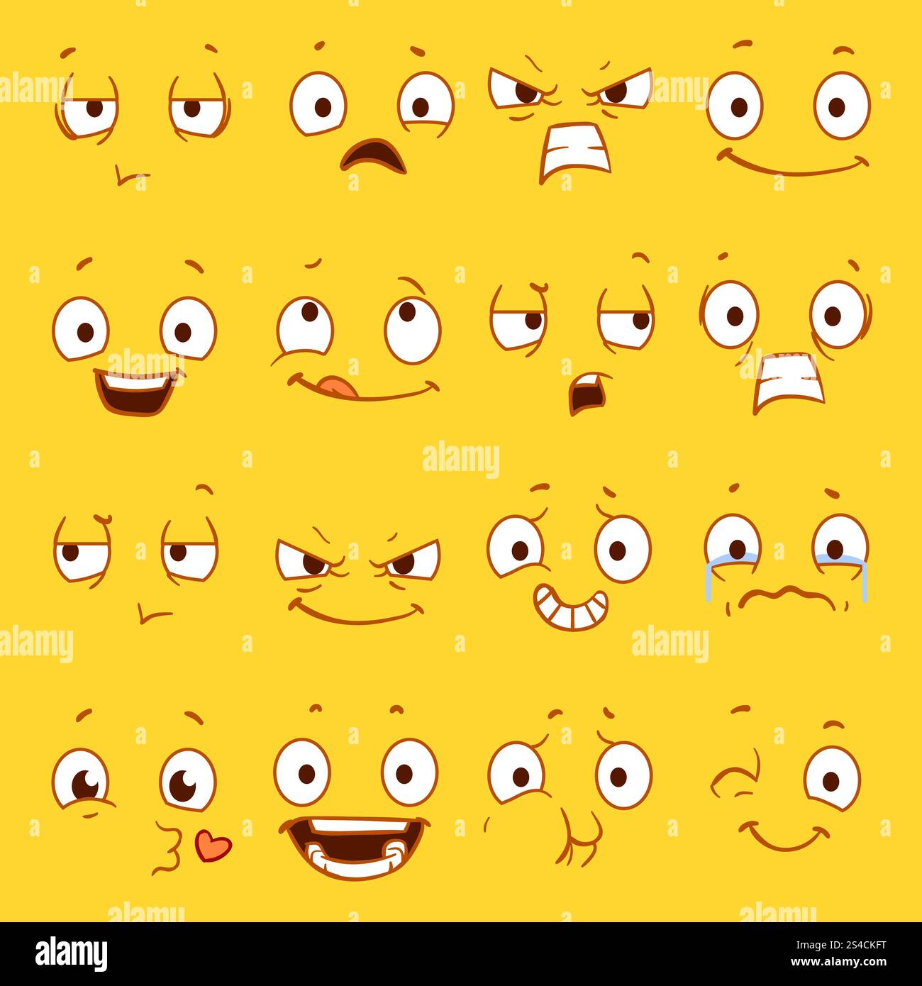 Visages de dessin animé avec différents vecteurs d'expressions. Visages de dessin animé avec différents vecteurs d'expressions. Visages d'émotions tristes et heureux, illustration d'émotion de sourire en colère et drôle Illustration de Vecteur