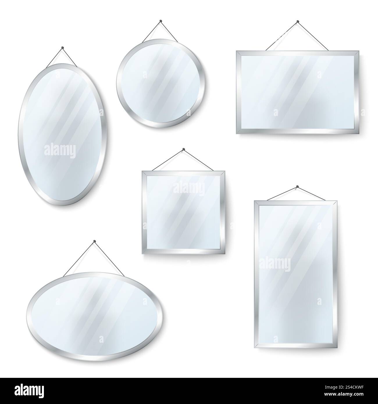 Miroirs suspendus vectoriels isolés sur blanc. Vecteurs suspendus miroirs carrés ronds et ovales isolés sur l'illustration de fond blanc Illustration de Vecteur