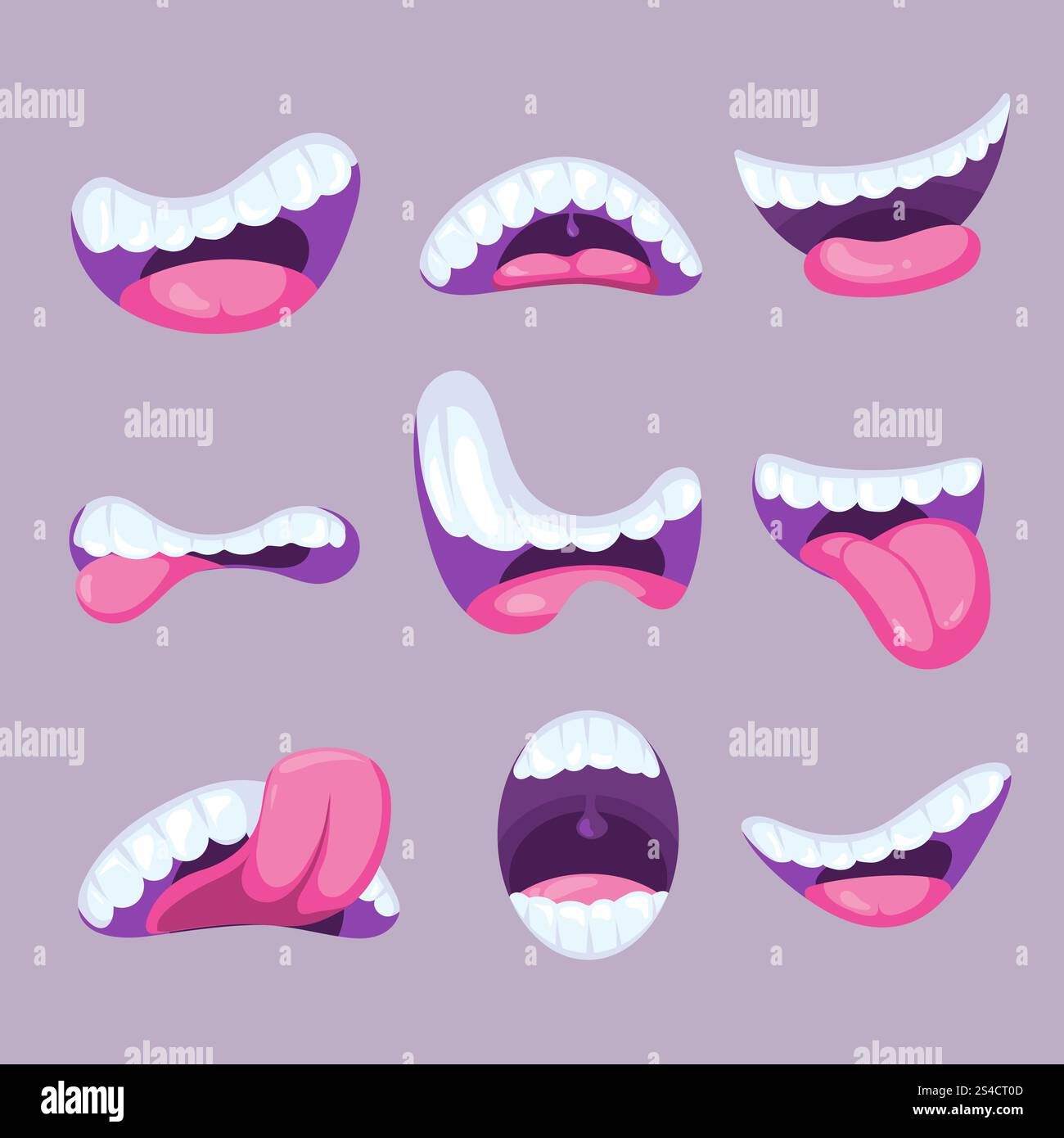 Jeu de vecteurs d'expressions de bouches de dessin animé. Illustration vectorielle d'expressions de bouches de dessin animé. Ensemble de bouches drôles avec des dents blanches Illustration de Vecteur