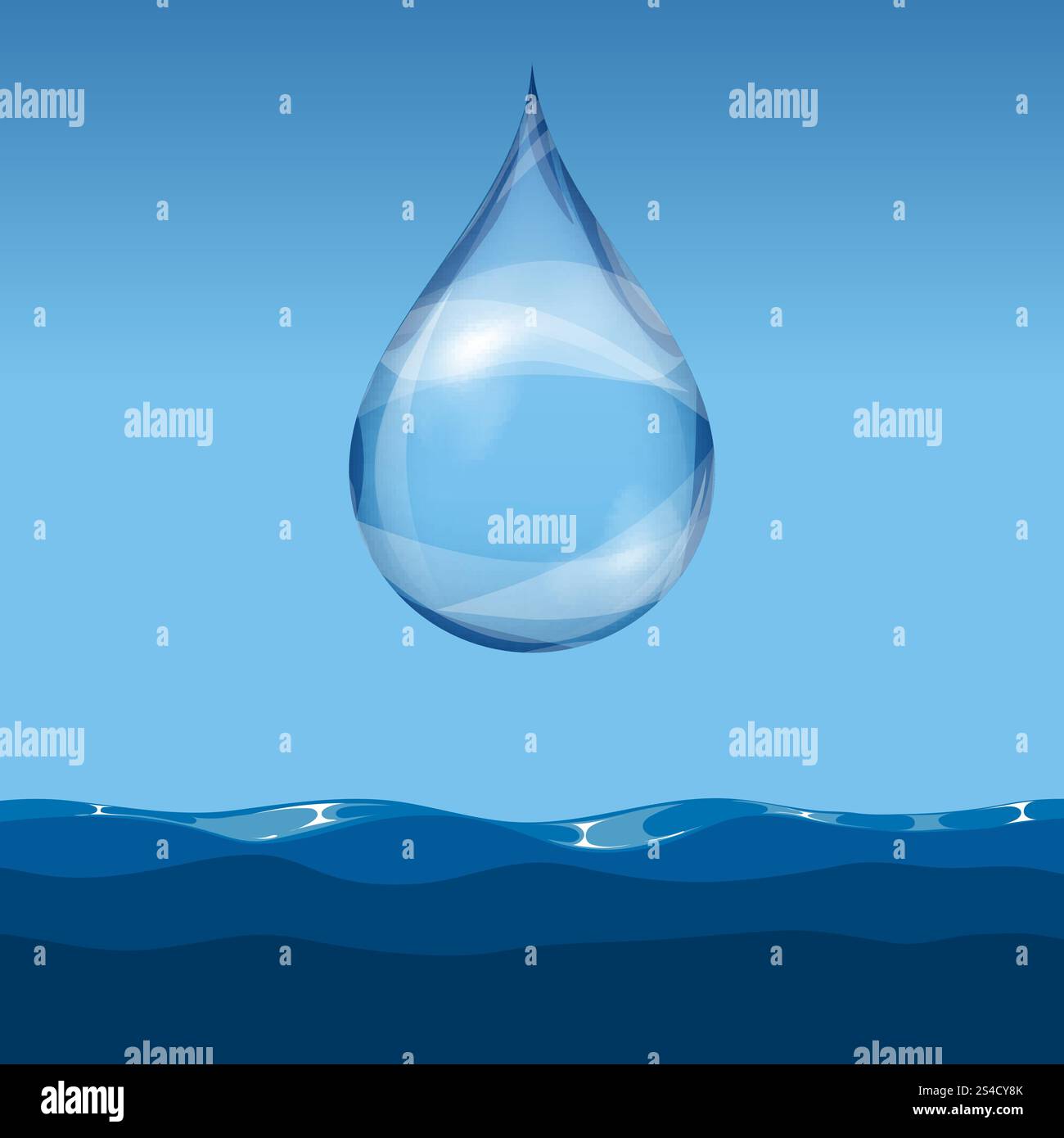 Goutte d'eau transparente réaliste. Niveau d'eau de goutte d'eau transparent réaliste. Liquide naturel, illustration vectorielle Illustration de Vecteur