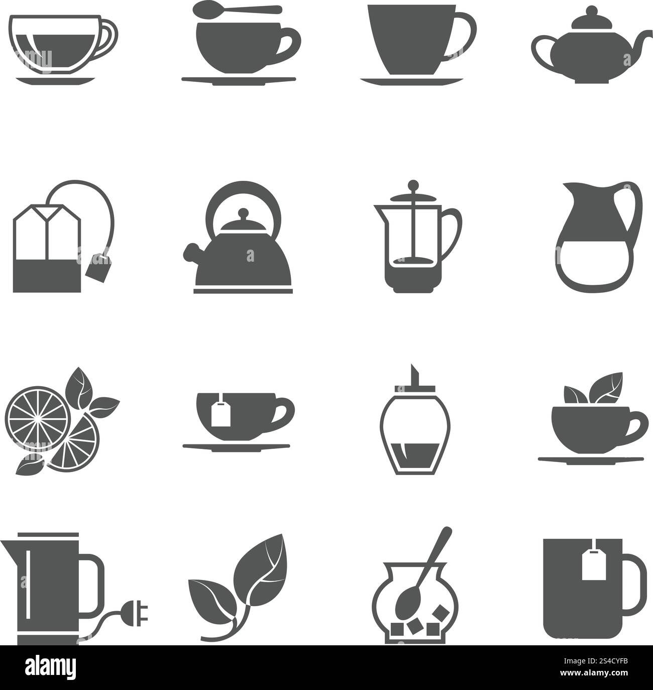 Icônes vectorielles de thé. Icônes vectorielles de thé. Boisson chaude avec illustration de sucre et de citron Illustration de Vecteur