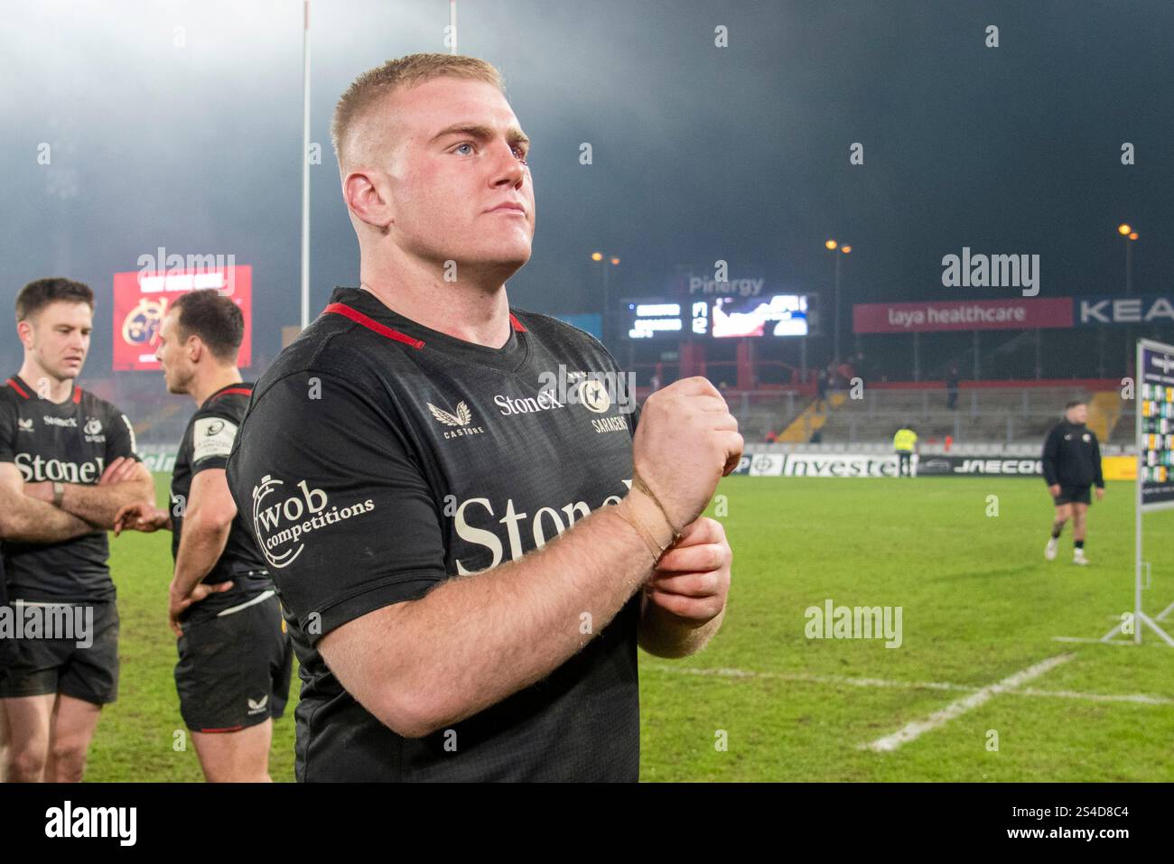 Limerick, Irlande. 11 janvier 2025. Phil Brantingham des Saracens a été déçu après le match de la Coupe des Champions Investec, Poule 3e tour entre Munster Rugby et Saracens au Thomond Park à Limerick, Irlande le 11 janvier 2025 (photo par Andrew SURMA/ crédit : Sipa USA/Alamy Live News Banque D'Images