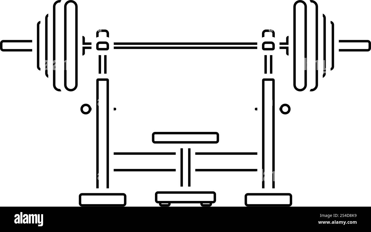 Icône de banc avec barbell. Fine ligne design. Vector illustration. Illustration de Vecteur