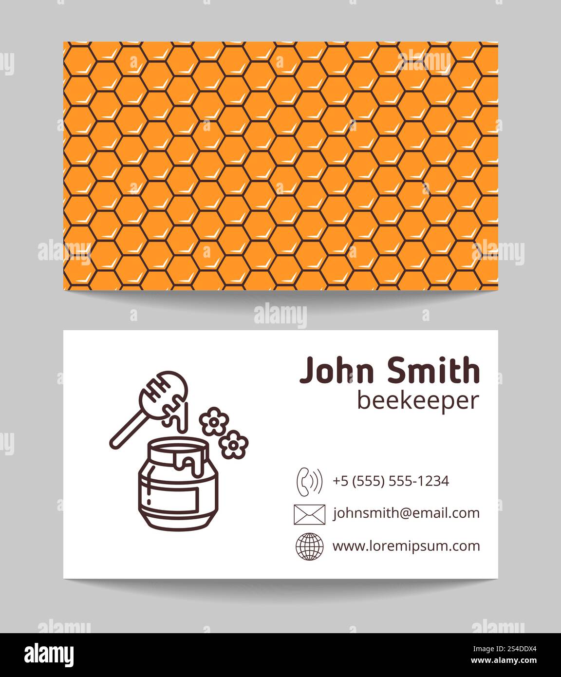 Rucher, apiculteur, carte de visite de fabricant de miel naturel. Illustration vectorielle de motif en nid d'abeille. Apiculteur, miel naturel Illustration de Vecteur