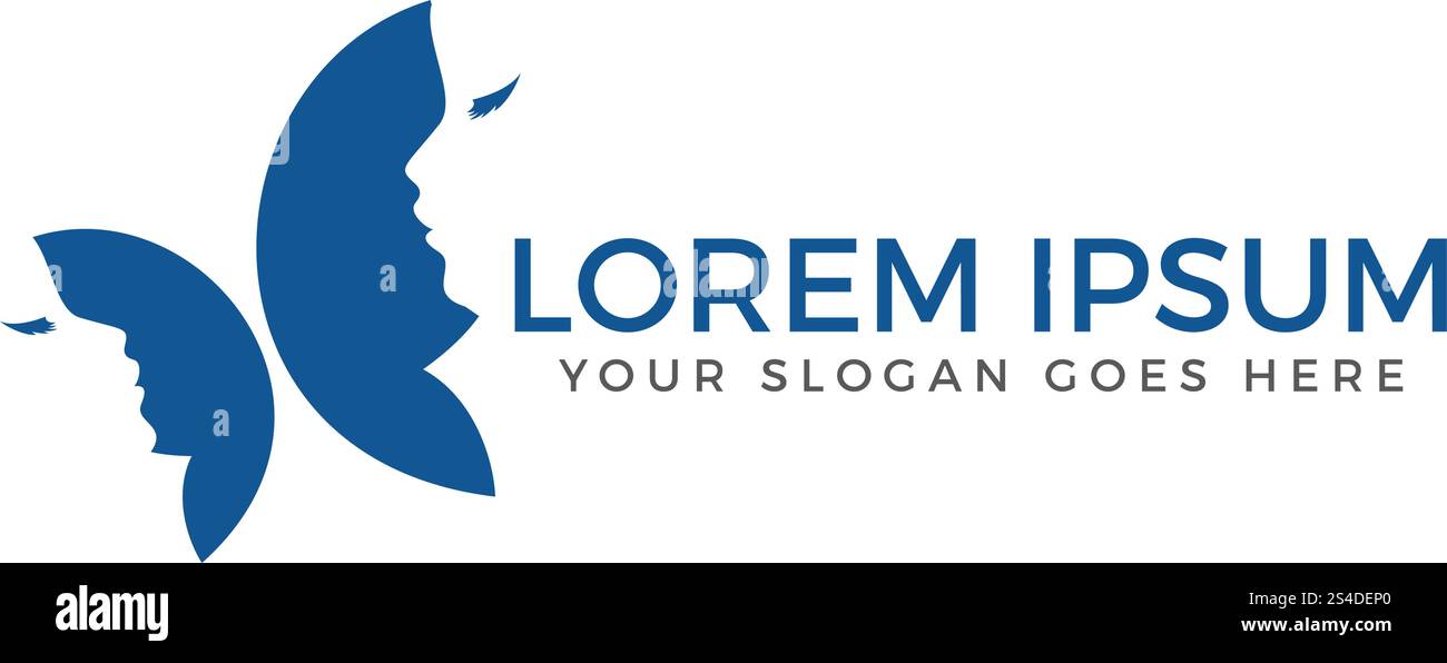 Visages de femmes en forme de papillon. logo vector design. Illustration de Vecteur