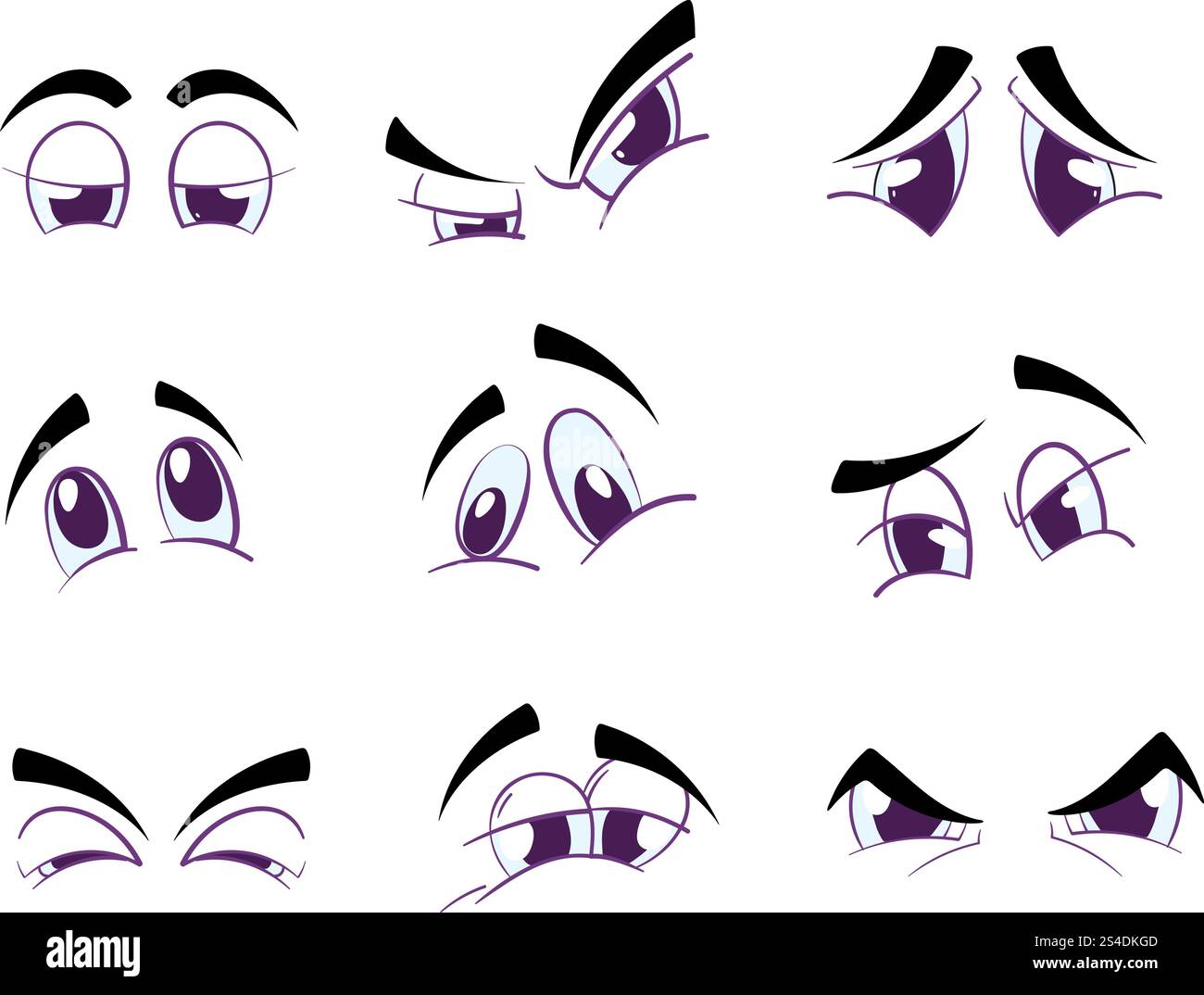 Expressions de variété de l'ensemble de vecteur drôle d'yeux de bande dessinée. Regard en colère, frustré et joyeux, illustration du look de dessin animé. Expressions de variété de l'ensemble de vecteur drôle d'yeux de bande dessinée Illustration de Vecteur