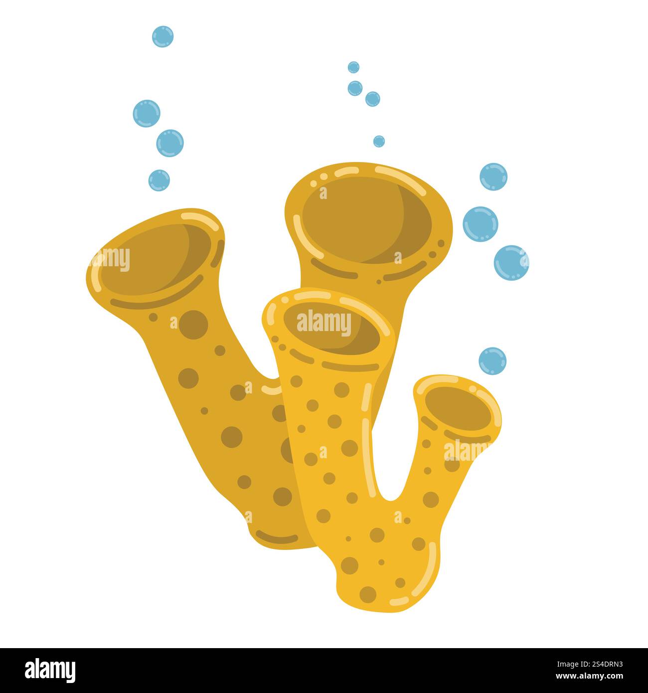 Coraux mignons de tube de mer jaune dans le style plat isolé sur fond blanc. Vie sauvage océanique. Illustration de Vecteur