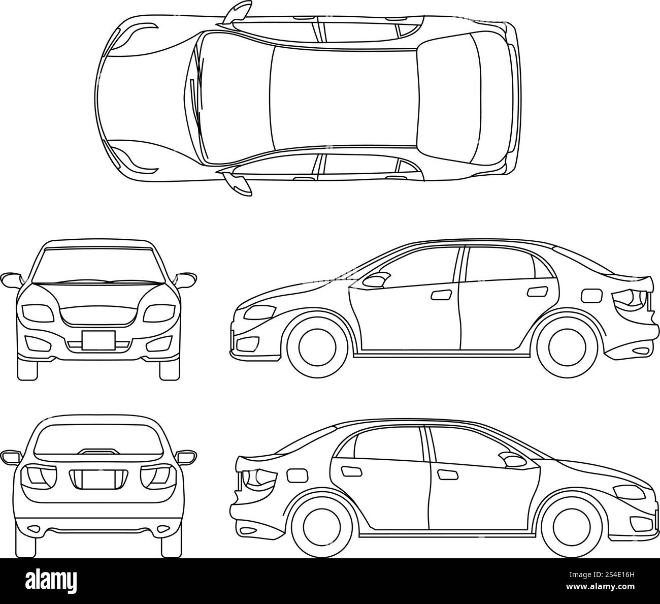 Dessin vectoriel de voiture de berline de contour dans un point de vue différent. Scheme berline auto, illustration de la documentation projet de voiture berline. Dessin vectoriel de voiture de berline de contour dans un point de vue différent Illustration de Vecteur