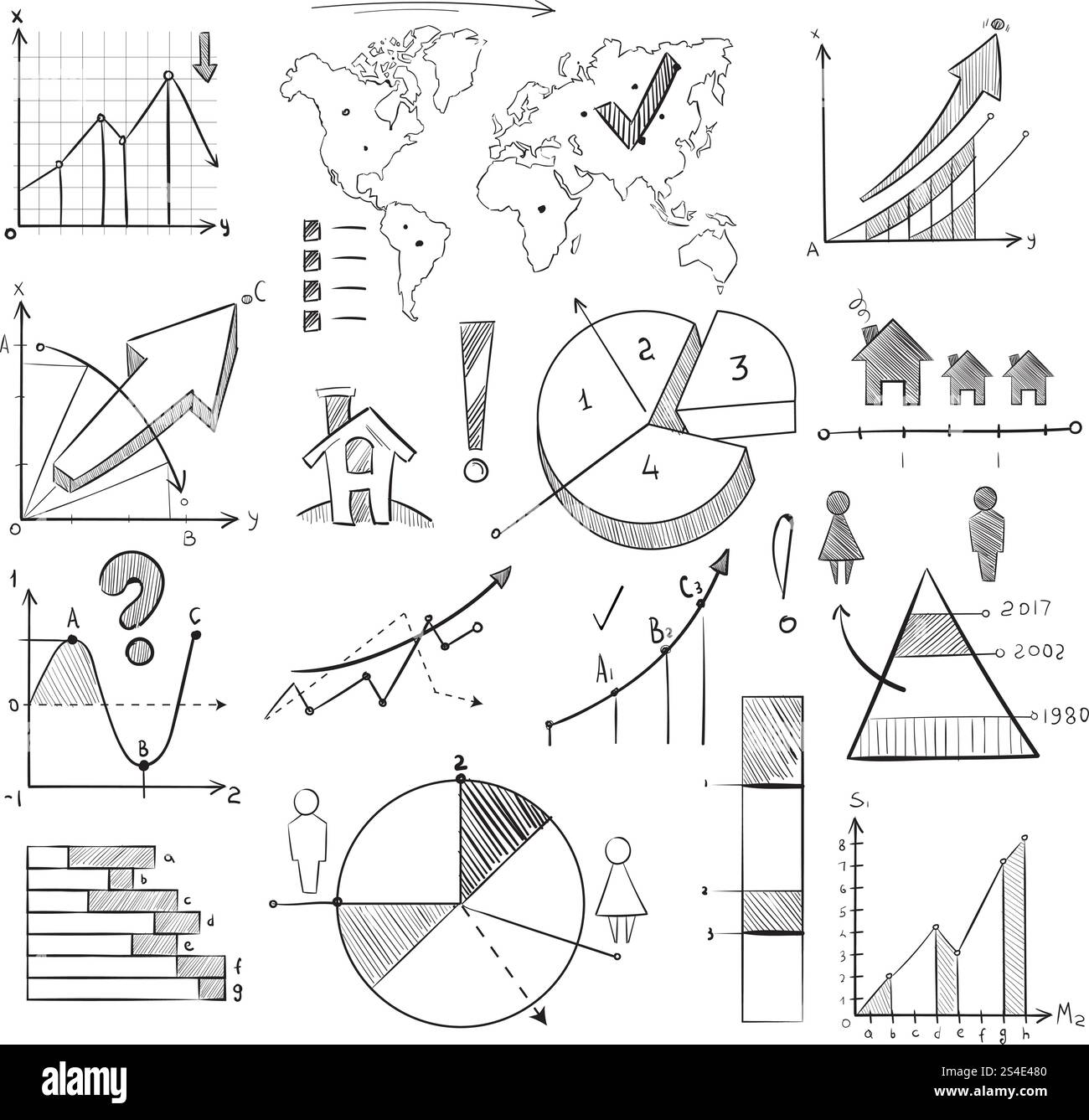 Démographie de population Doodle infographie vectorielle avec des graphiques dessinés à la main, des graphiques à secteurs, des diagrammes, une carte du monde et des icônes de personnes de croquis. Illustration globale de l'infographie. Démographie de population Doodle infographie vectorielle avec des graphiques dessinés à la main, des graphiques à secteurs, des diagrammes, une carte du monde et des icônes de personnes de croquis Illustration de Vecteur