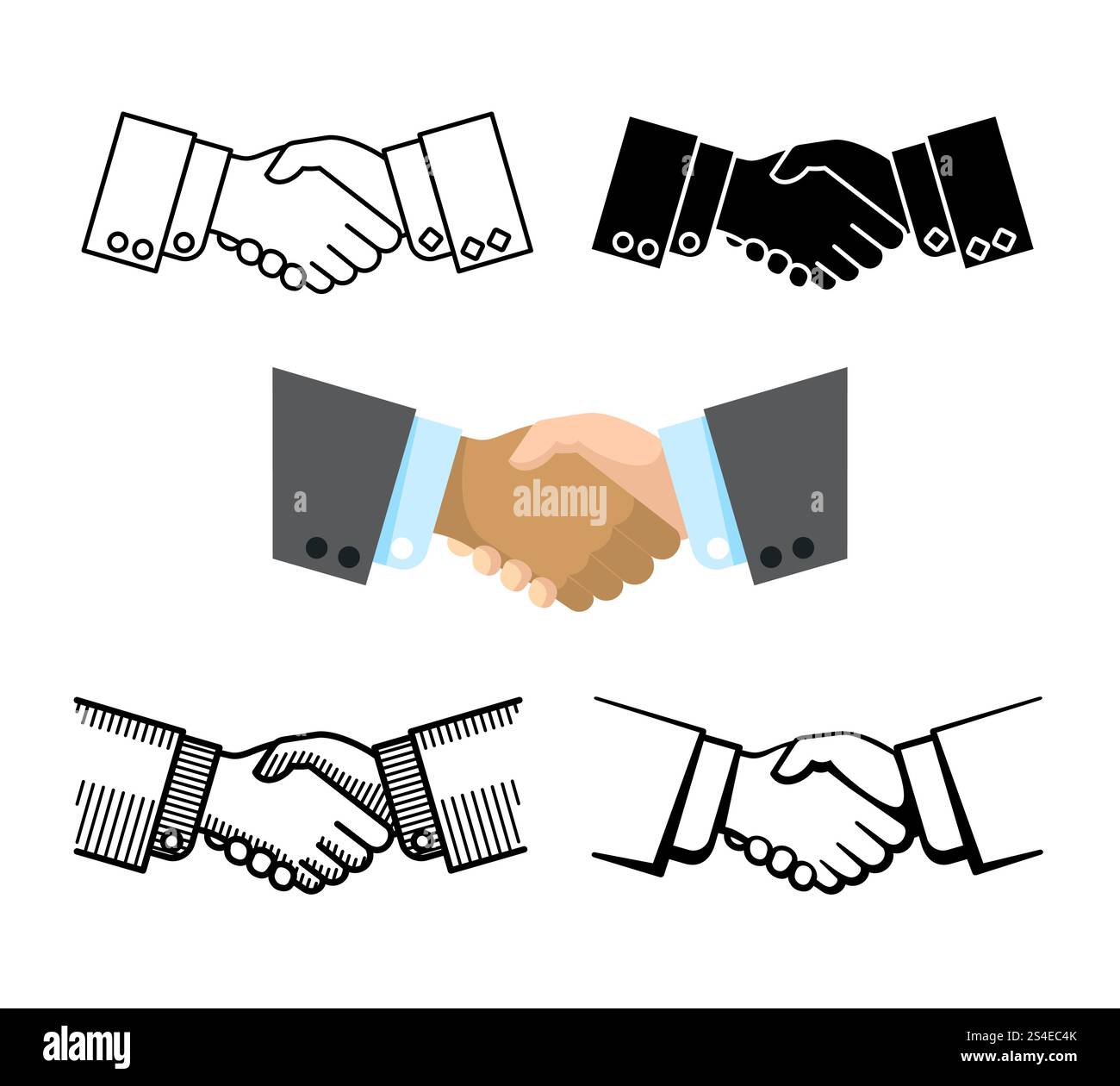 Poignée de main, partenariat d'affaires, icônes vectorielles d'accord, ensemble de couleur de poignée de main et linéaire, illustration de poignée de main d'amitié. Poignée de main, partenariat commercial, icônes vectorielles d'accord Illustration de Vecteur
