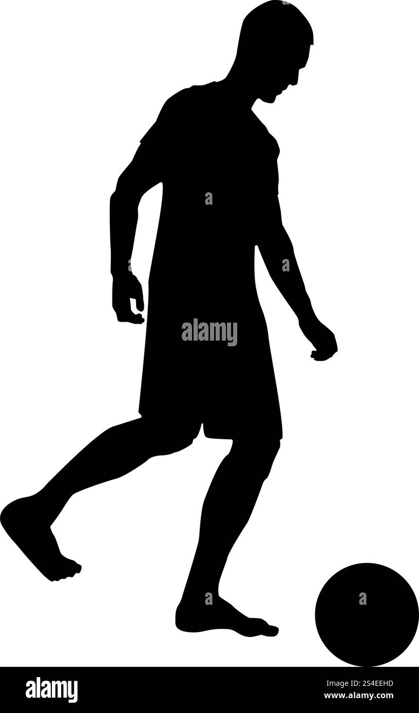 L'homme frappe la balle Soccer player kicking ball silhouette Vue de côté icon noir vector illustration couleur d'images simple style plat Illustration de Vecteur