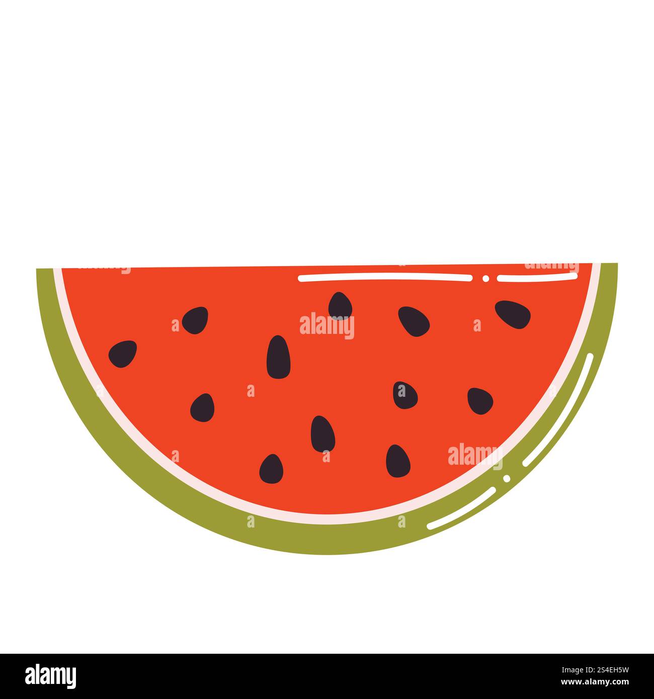 Jolie tranche de bande dessinée de pastèque dans un style plat. Fruit d'été isolé sur fond blanc. Illustration de Vecteur