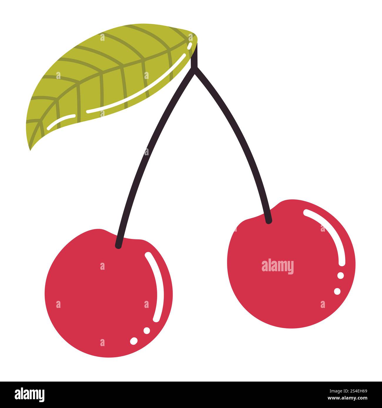 Mignon dessin animé cerise Berry avec feuille dans un style plat. Baies d'été isolées sur fond blanc. Illustration de Vecteur