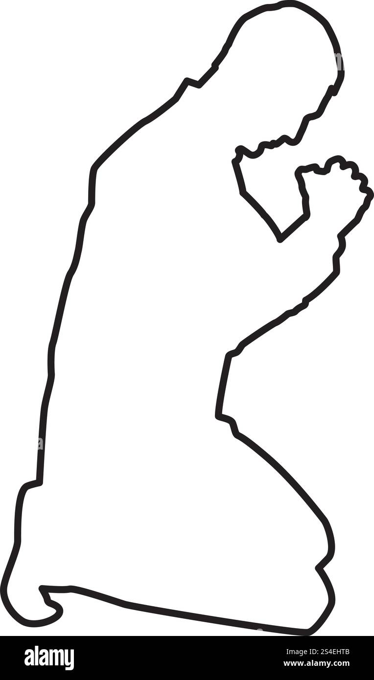 L'homme de prier à genoux icône silhouette vector illustration couleur noir style plat simple image contours Illustration de Vecteur
