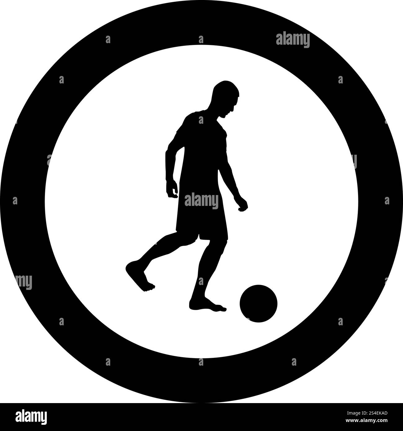 L'homme frappe la balle Soccer player kicking ball silhouette Vue de côté couleur noir icône illustration vectorielle simple style plat rond cercle d'imagedans Illustration de Vecteur