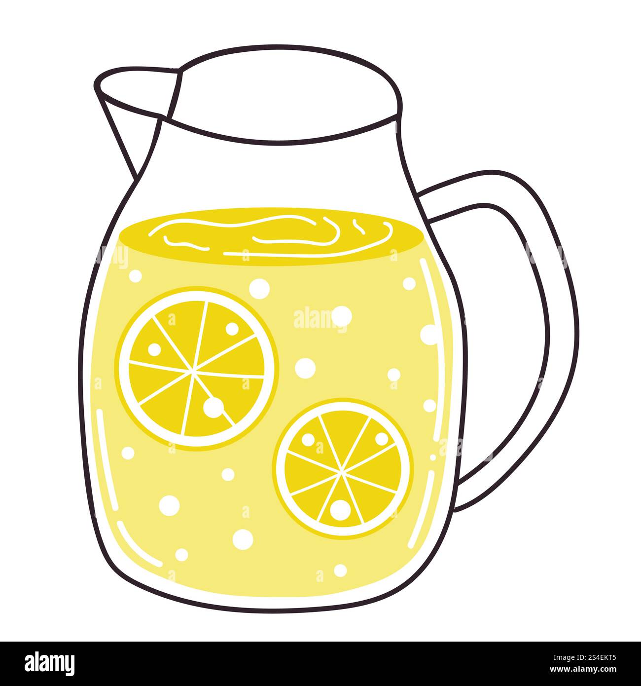 Pichet de dessin animé mignon de limonade dans un style plat. Boisson d'été de jus de citron isolé sur fond blanc. Illustration de Vecteur