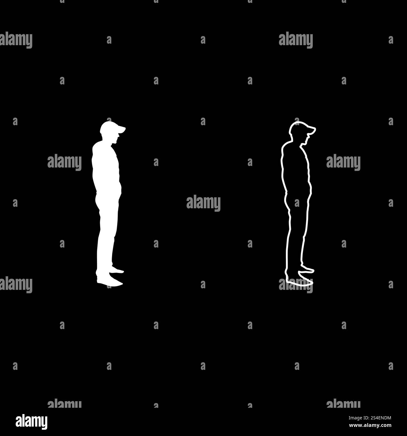 Homme debout en vue de côté avec icon set couleur blanc télévision illustration image simple style du contour Illustration de Vecteur