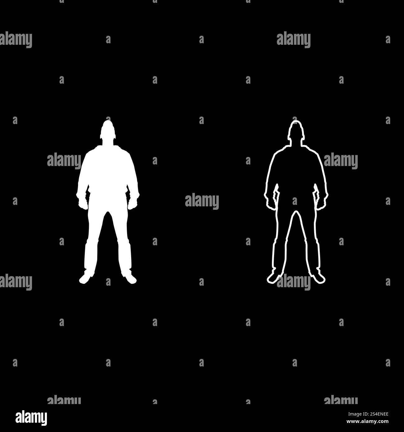 Homme debout dans la vue avec l'icône de l'avant ensemble blanc illustration couleur télévision image simple style du contour Illustration de Vecteur