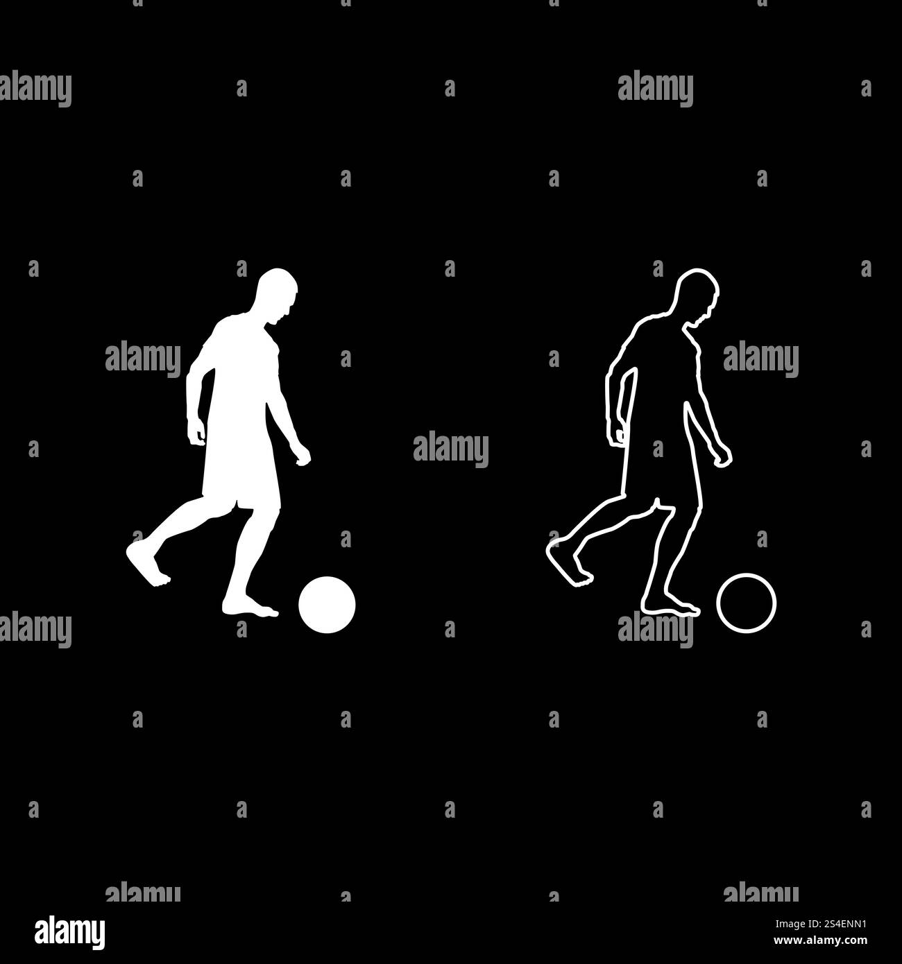 L'homme frappe la balle Soccer player kicking ball silhouette Vue de côté Icon Set vector illustration couleur blanc style plat simple image Illustration de Vecteur