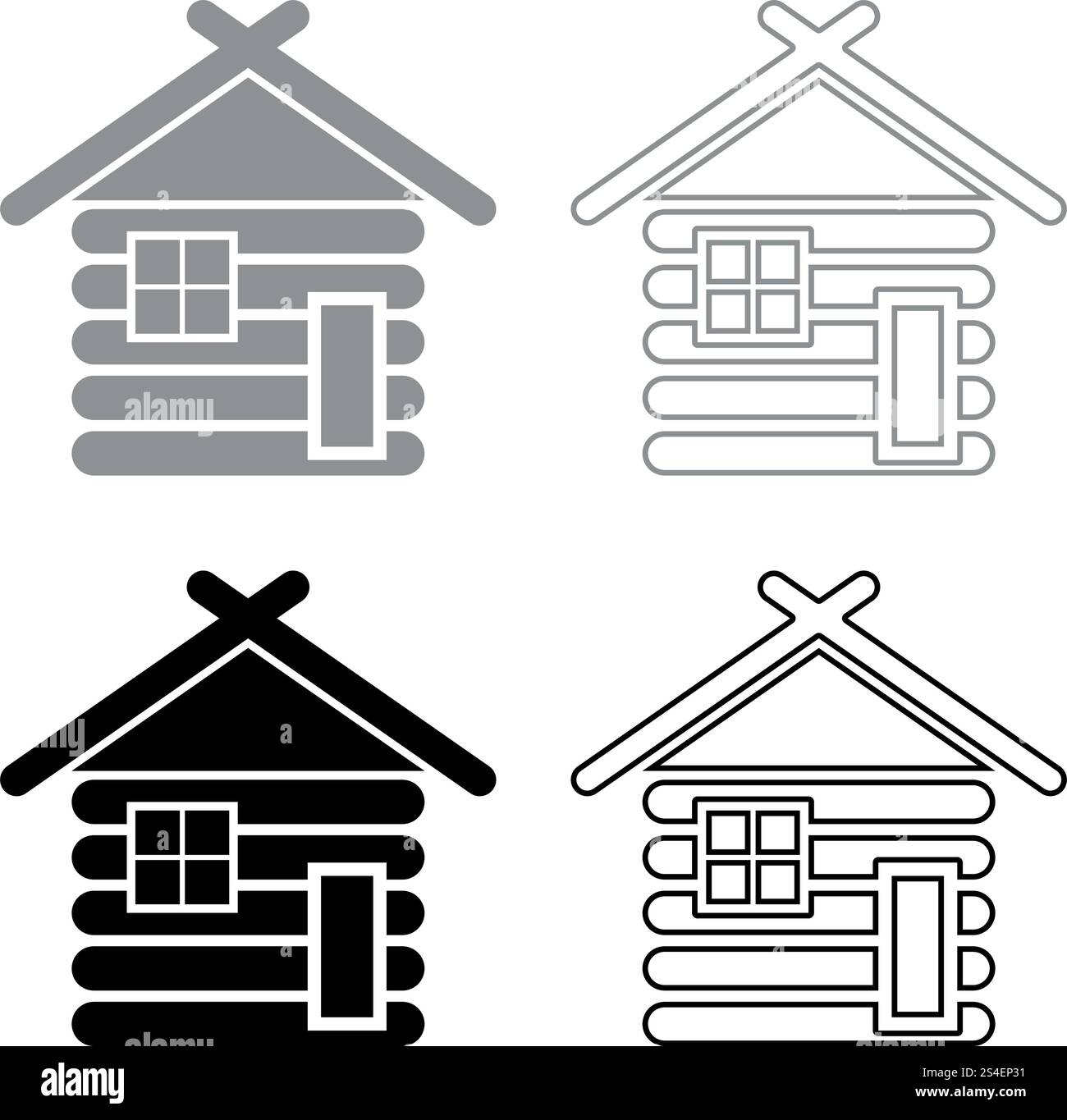 Maison en bois modulaire bois grange avec des cabanes en bois chalet maisons modulaires Icon Set vector illustration couleur gris noir style plat contour simple image Illustration de Vecteur