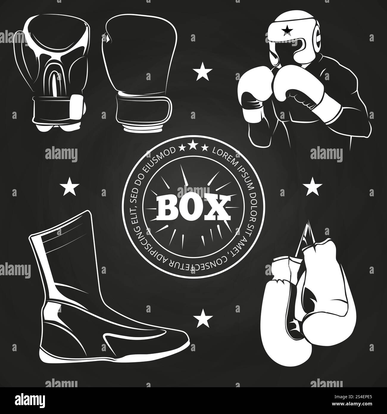 Athlet de boxe et tenues de sport sur tableau noir. Dessiner le sport de boxe. Illustration vectorielle. Athlet de boxe et sport au tableau Illustration de Vecteur