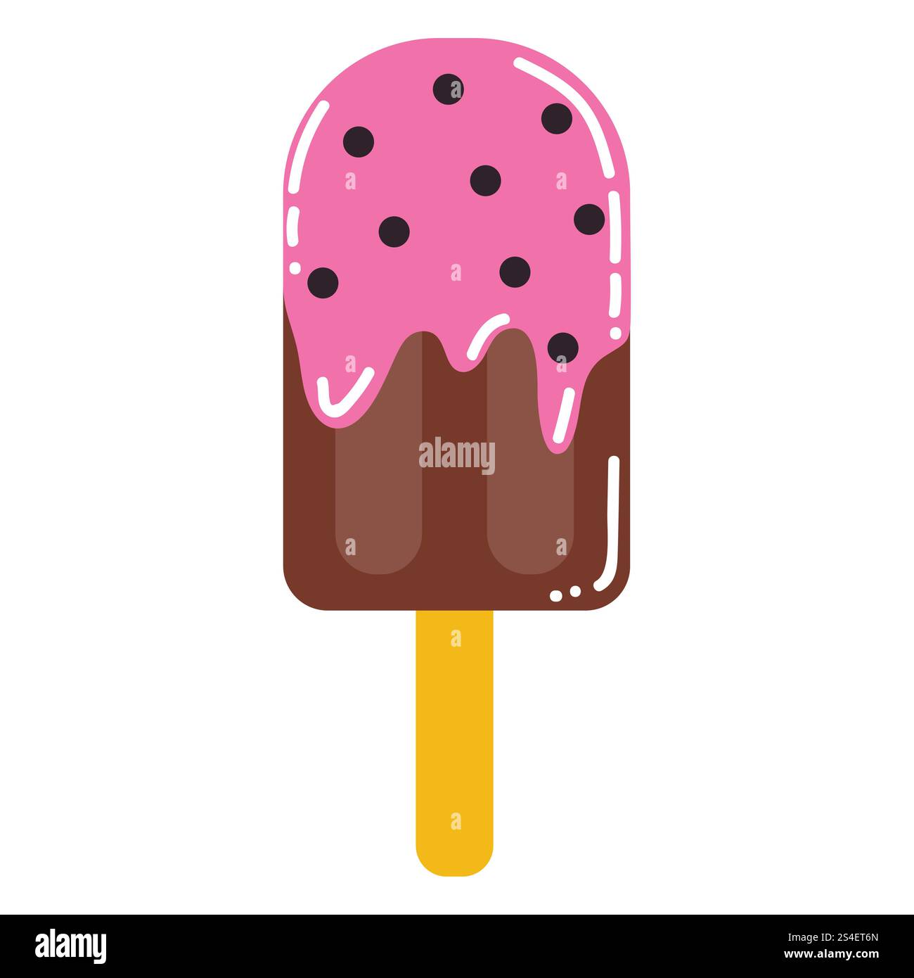 Crème glacée de dessin animé mignon sur un bâton dans un style plat. crème glacée fondante d'été isolé sur fond blanc. Illustration de Vecteur