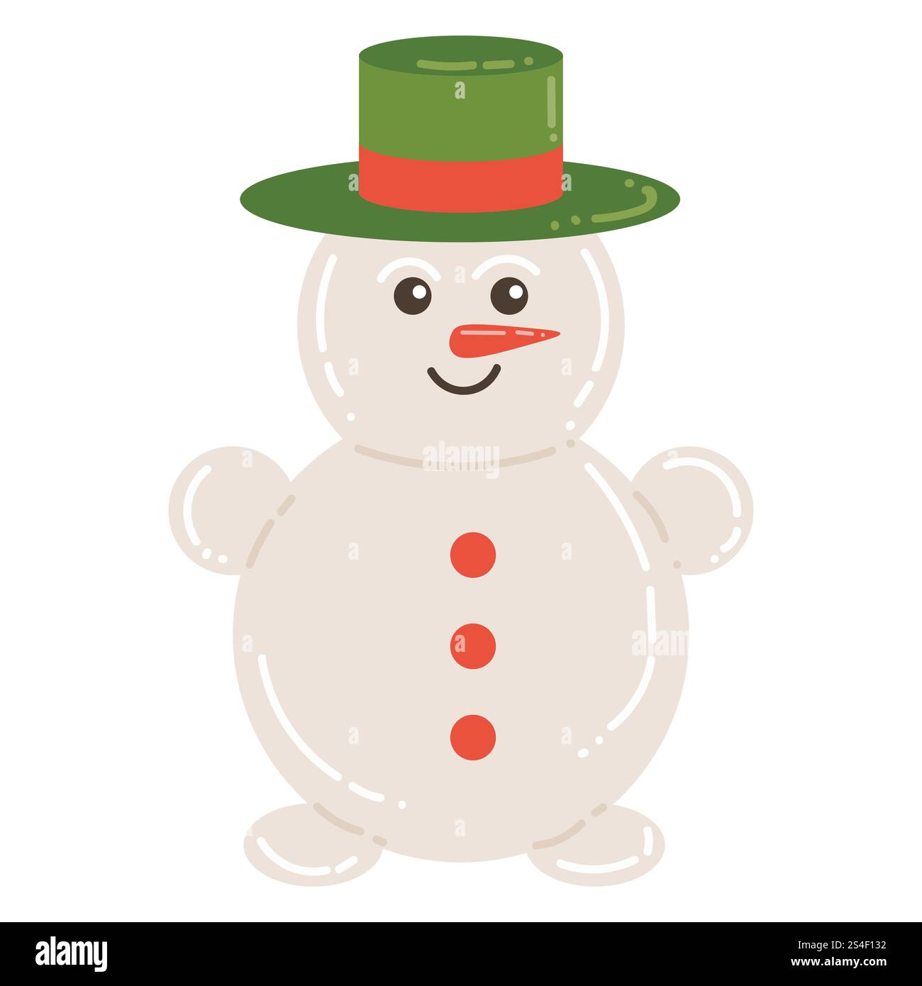 Joli bonhomme de neige joyeux de dessin animé avec chapeau vert dans un style plat. Joyeux vacances d'hiver élément de conception. Illustration de Vecteur