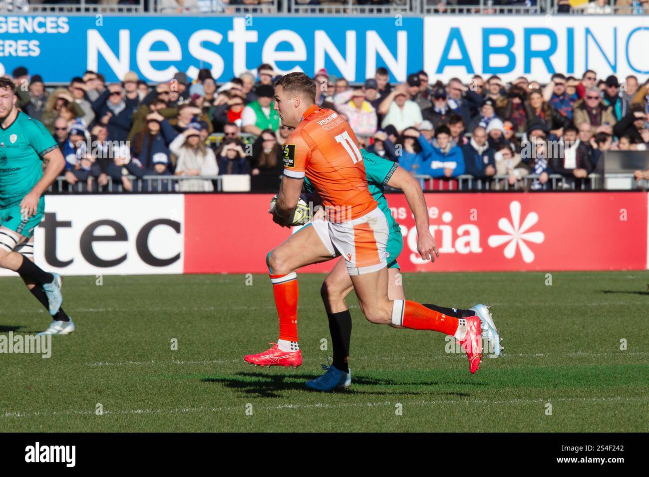 Duhan Van Der Merwe d'Édimbourg lors de l'EPCR Challenge Cup, Pool 3 rugby à xv match opposant le RC vannes et Edinburgh Rugby le 11 janvier 2025 au stade la Rabine de vannes, France Banque D'Images