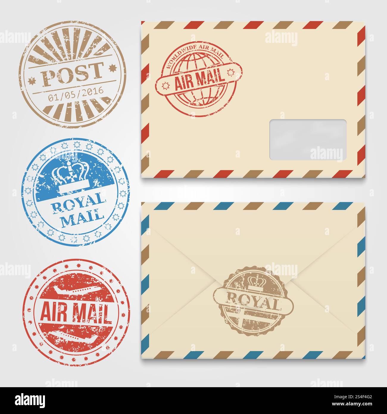 Modèle d'enveloppes vintage avec timbres postaux grunge. Enveloppe avec timbre postal aérien. Illustration vectorielle. Modèle d'enveloppes vintage avec timbres postaux grunge Illustration de Vecteur