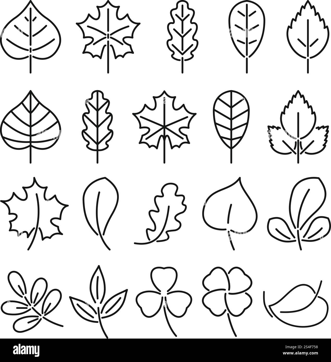 Jeu d'icônes de feuille. Illustration vectorielle linéaire isoler sur fond blanc. Plantes d'automne naturelles. Images pour la conception de logo. Symbole de lame à contour linéaire. Jeu d'icônes de feuille. Illustration vectorielle linéaire isoler sur fond blanc. Plantes d'automne naturelles. Images pour la conception de logo Illustration de Vecteur