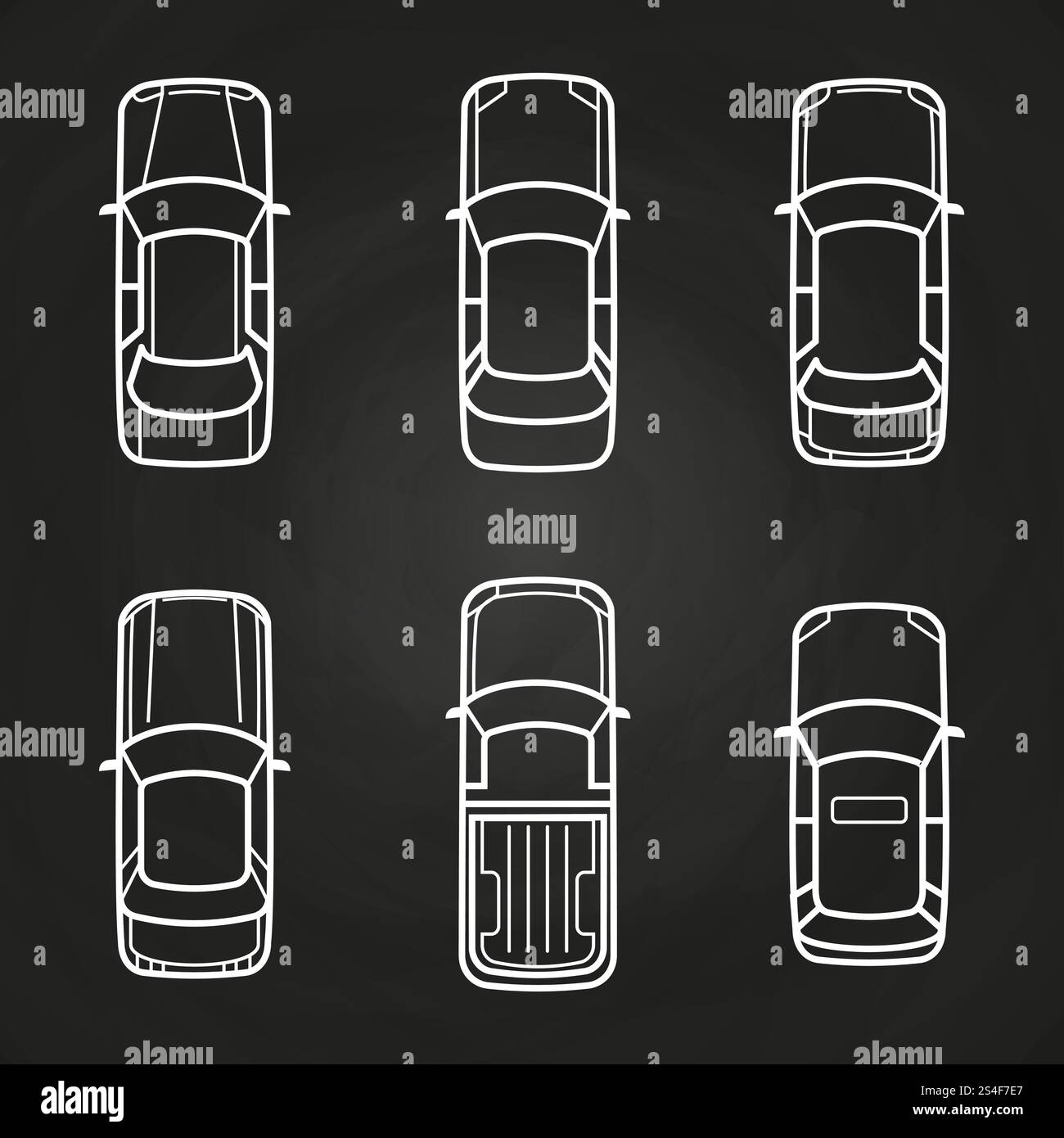 Jeu de modèles de voitures blanches - icônes de vue de dessus de voitures. Illustration vectorielle. Jeu de modèles de voitures blanches - icônes de vue de dessus de voitures Illustration de Vecteur