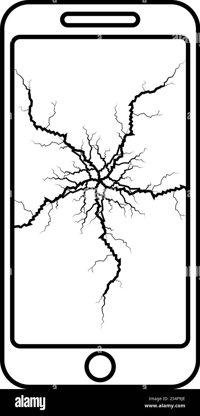 Smartphone avec fissure sur l'affichage cassé téléphone mobile moderne écran de smartphone brisé téléphone avec matrice cassée de téléphone portable d'écran avec écran tactile fissuré au centre icône de téléphone en verre cassé icône de couleur noire contour vectoriel plat style image simple. Smartphone avec fissure sur l'affichage cassé téléphone mobile moderne écran de smartphone brisé téléphone avec matrice cassée de téléphone portable d'écran avec écran tactile fissuré au centre icône de téléphone en verre cassé icône de couleur noire contour vectoriel image de style plat Illustration de Vecteur