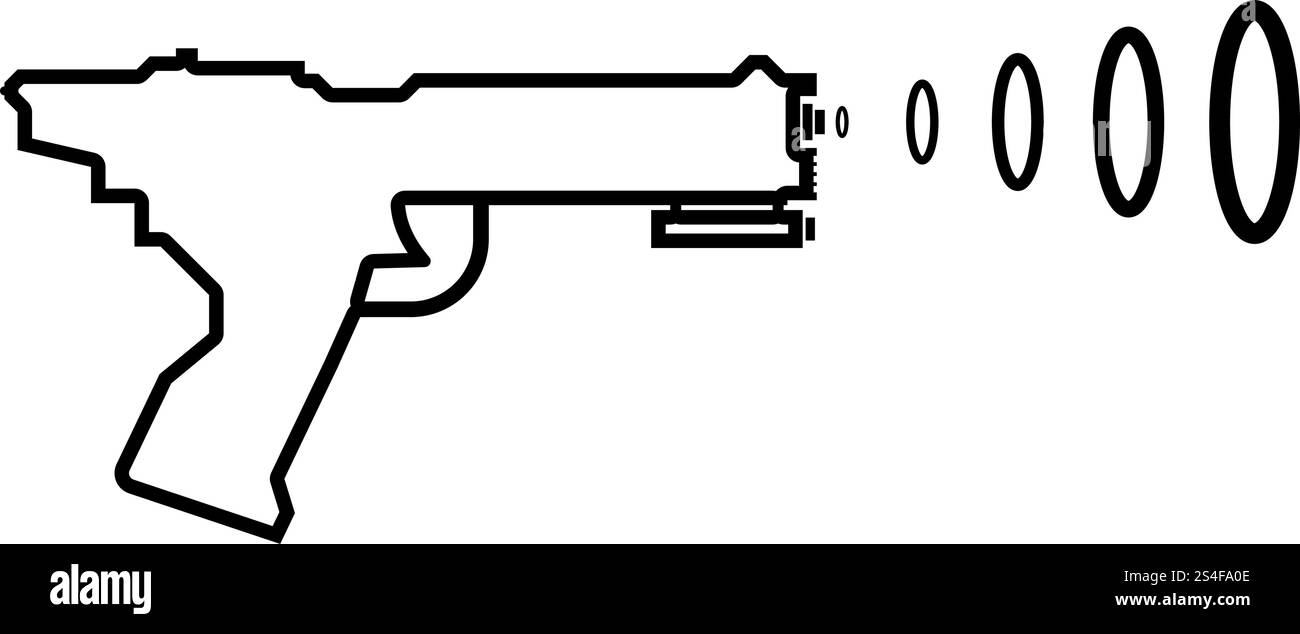 Space Blaster Children&rsquo ; s Toy futuriste pistolet Space Gun tir Blaster icône vague de couleur noire illustration vectorielle de contour plat style image simple. Space Blaster Children&rsquo ; s Toy Futuristic Gun Space Gun Shooting Blaster Wave icône noire illustration vectorielle de contour de couleur noire image de style plat Illustration de Vecteur